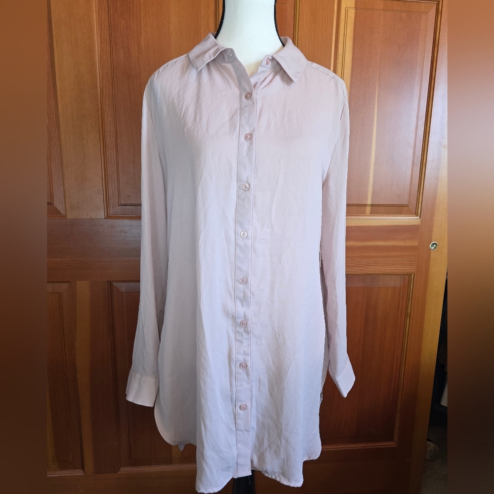 Como Vintage Pale Pink Long Sheer Button Down Blouse Size S